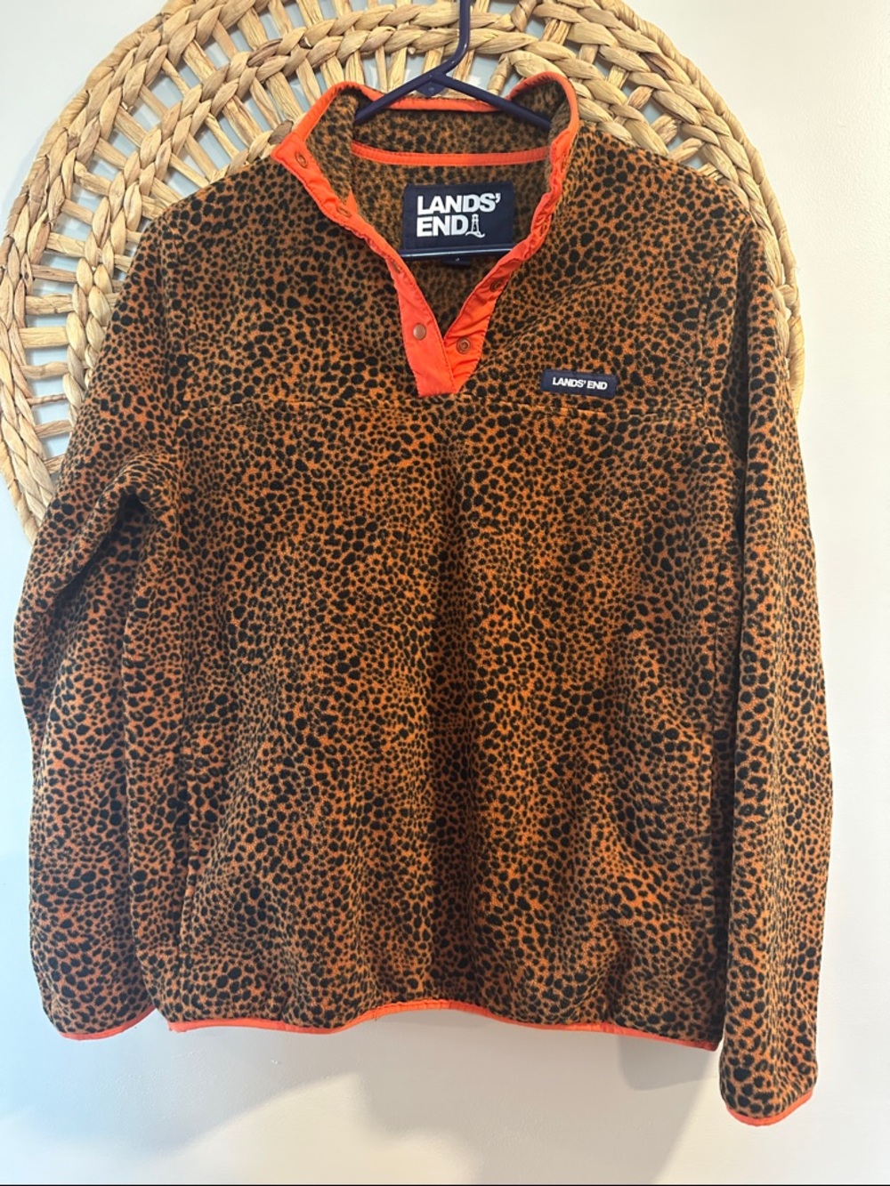 Lands' End Women’s Leopard Print Fleece Pullover - Orange/Brown